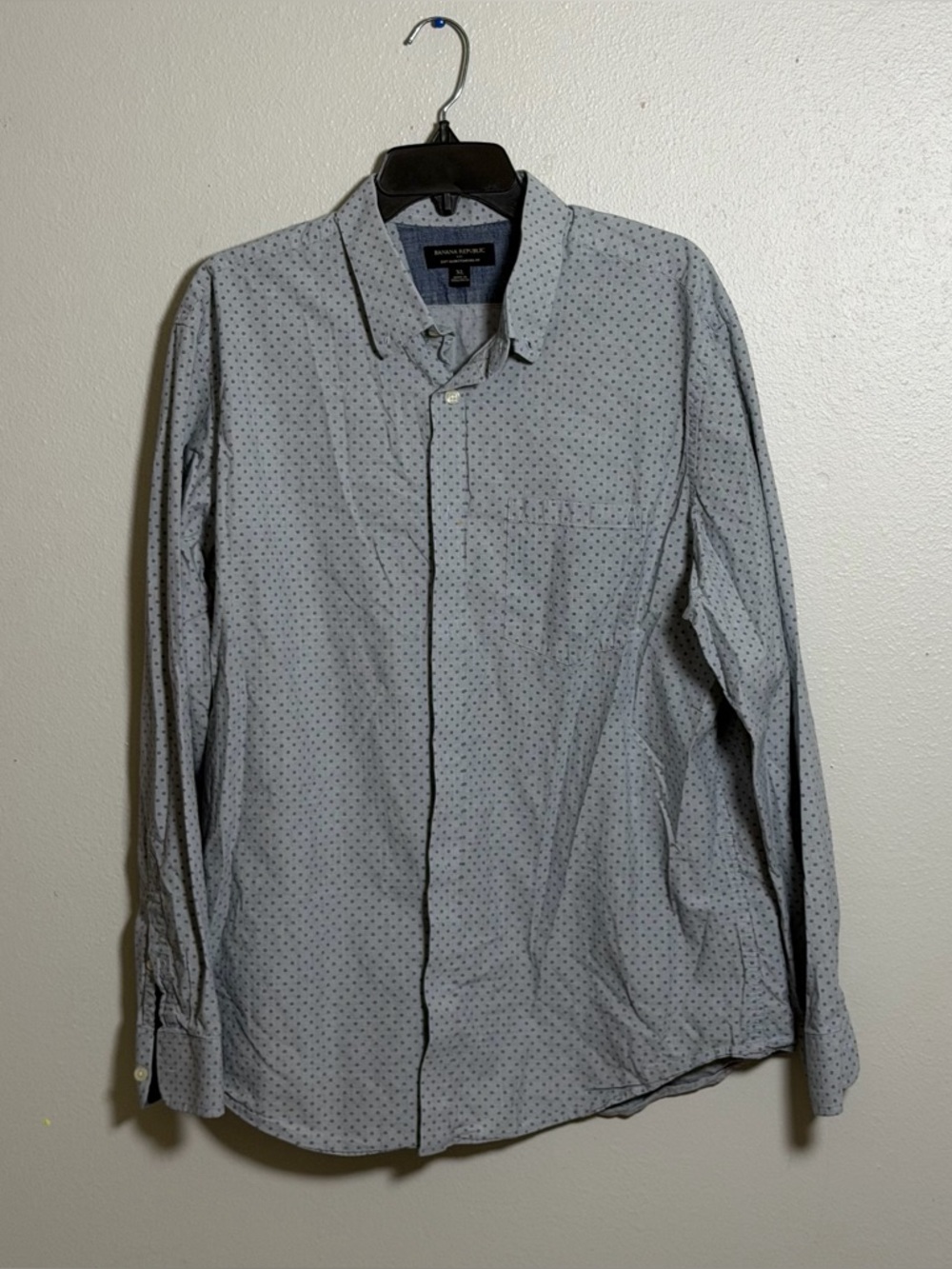 Banana Republic Men Soft Wash Standard Fit Gray Microdot Button-Up Shirt XL
